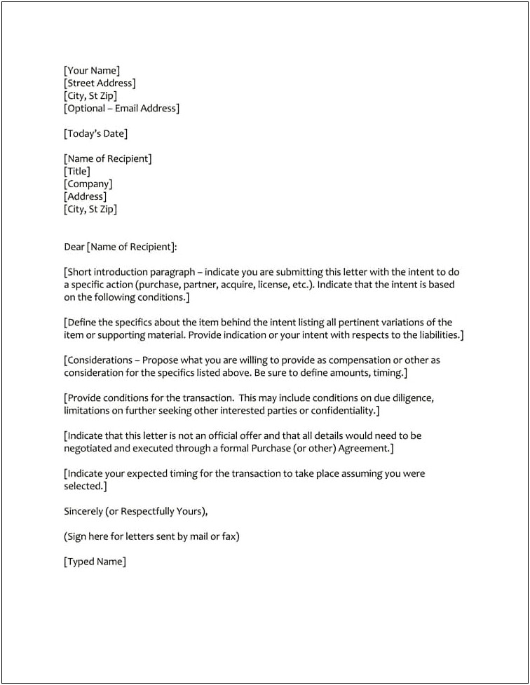 A Generic Letter Of Interest Template