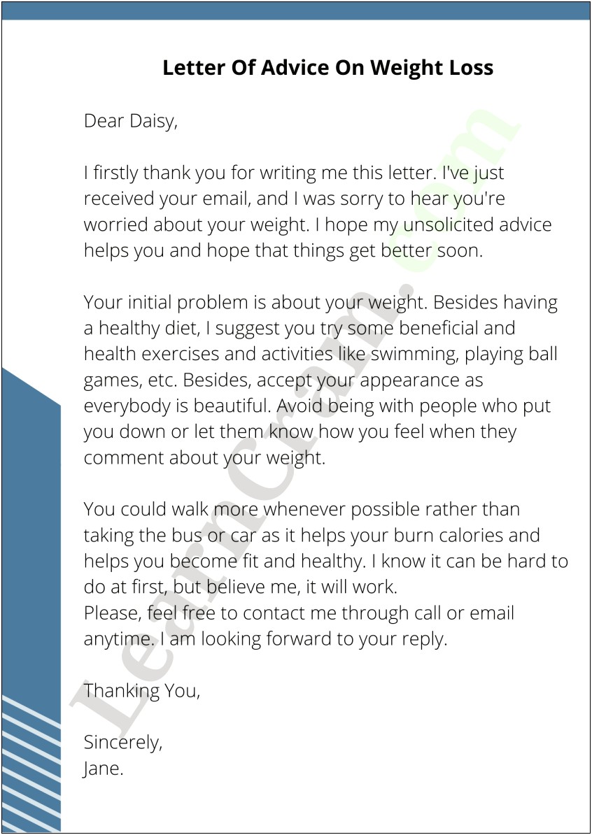 A Piece Of Advice Letter Template For Students