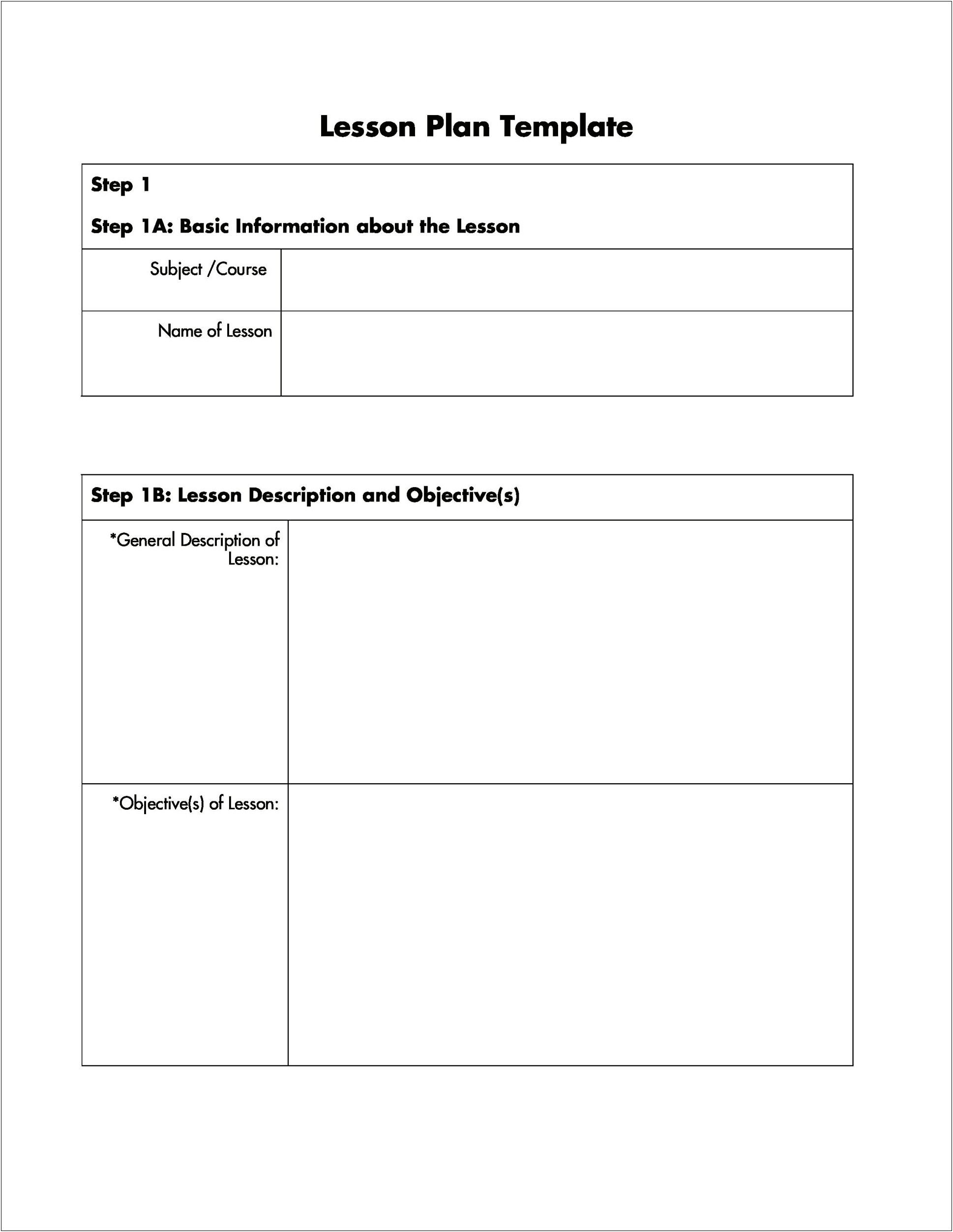 A Template Of A Lesson Plan