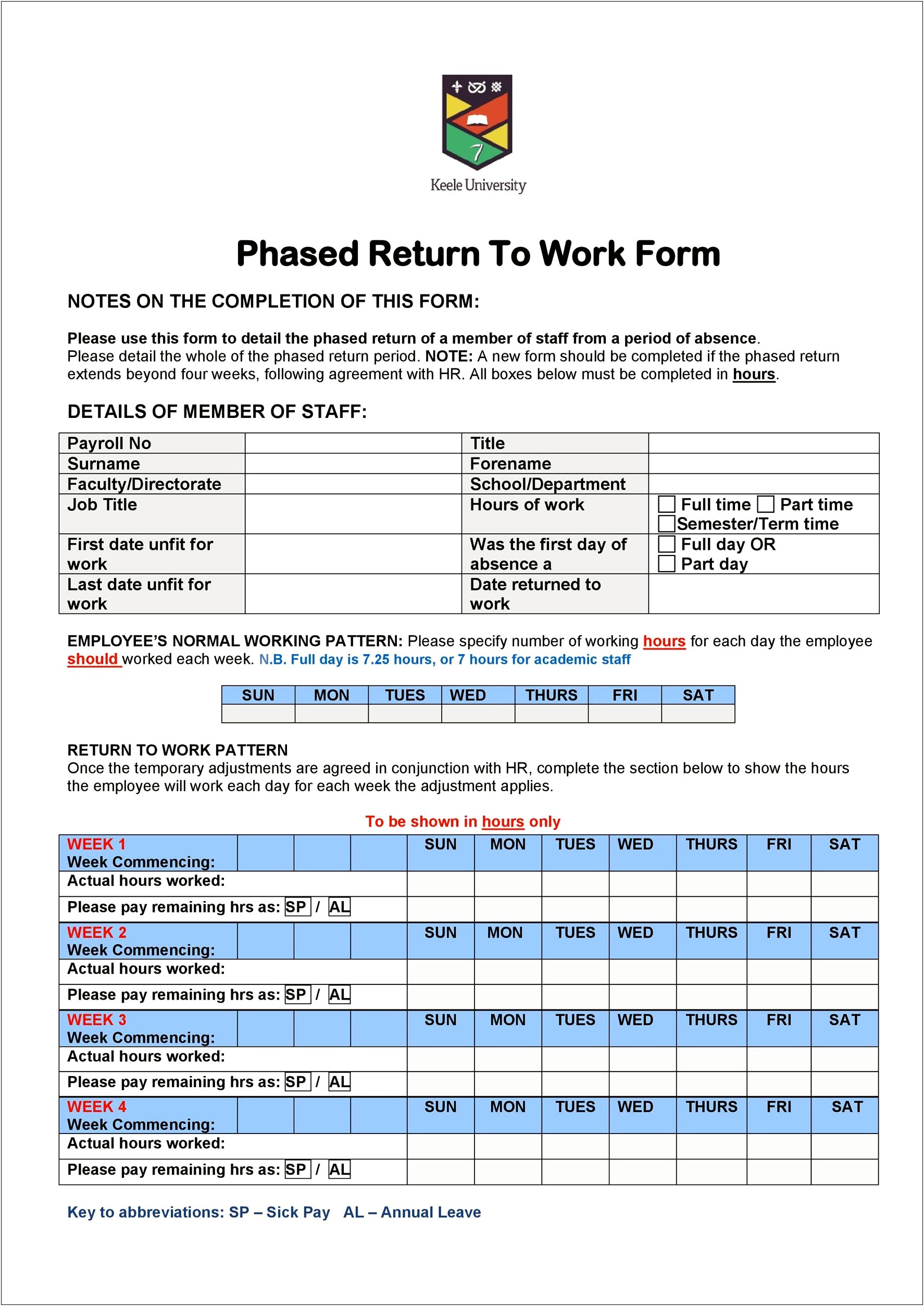 Acc Return To Work Plan Template