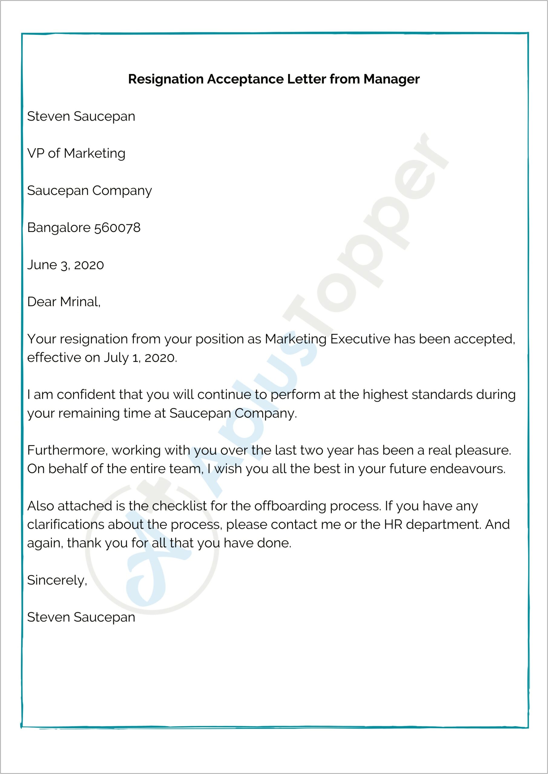 Acceptance Of Resignation Letter Uk Template
