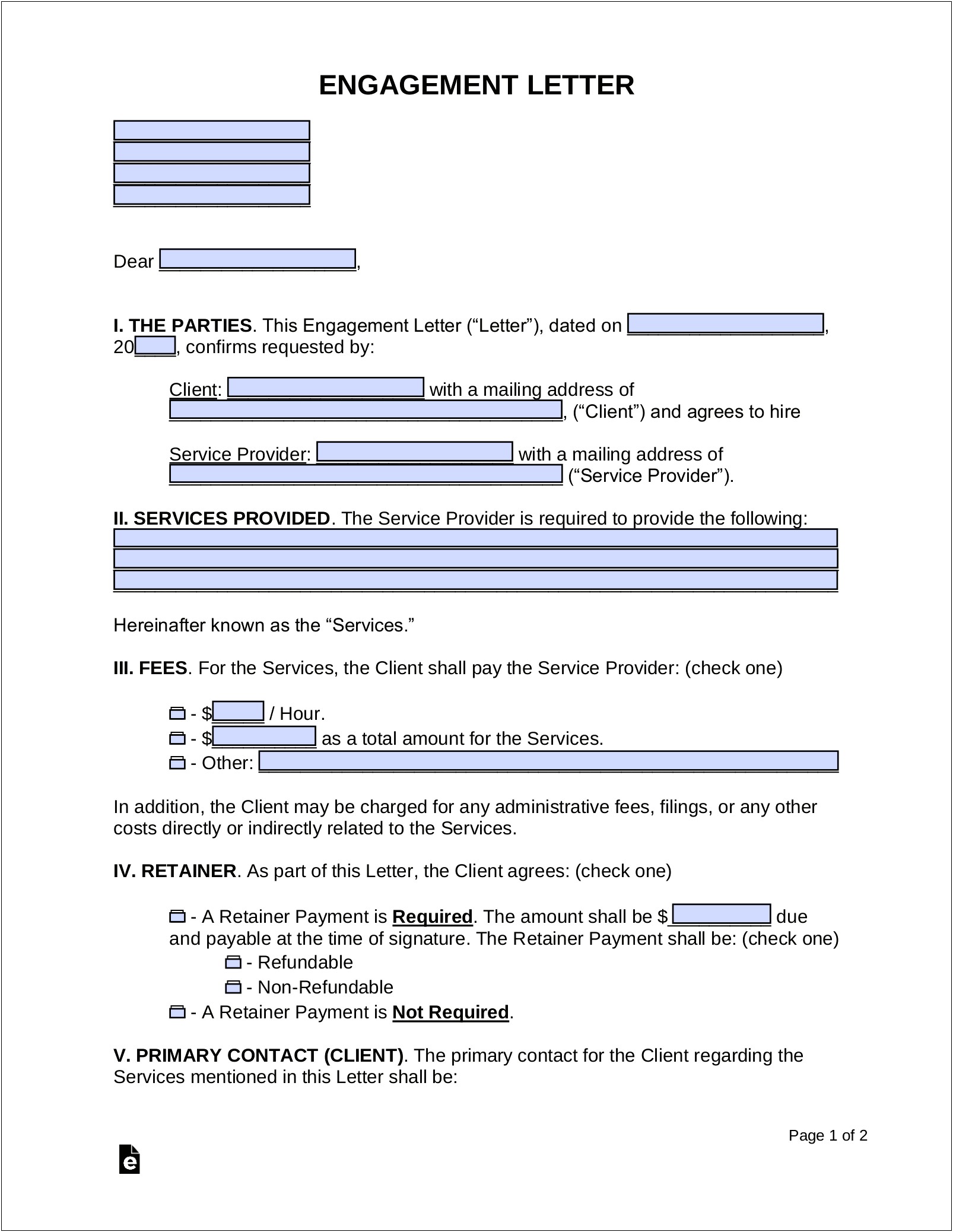 Accounting Work And Engagement Letter Template