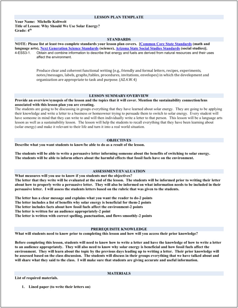 Achieve The Core Lesson Plan Template