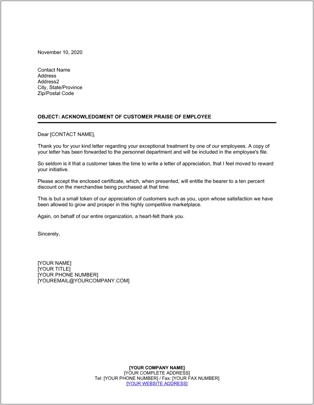 Acknowledgement For Ggod Customer Service Letter Template