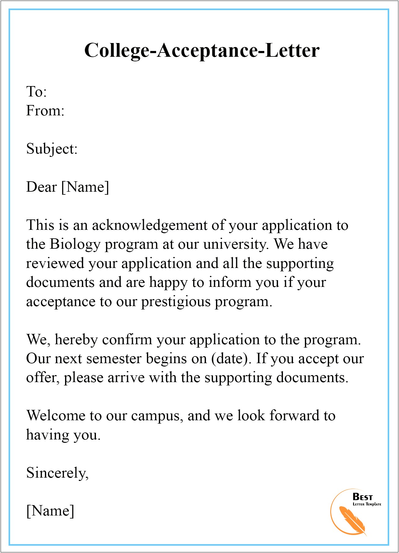 Acknowledgement Letter For Job Acceptance Template