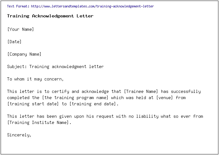 Acknowledgement Letter Of Receiving The Training Template