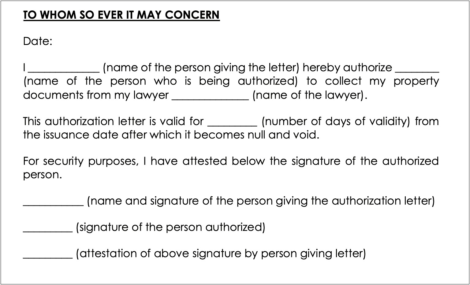 Act On Behalf Of Letter Template