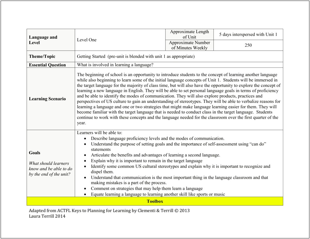 Actfl Leson Plan Template To Be Filled In