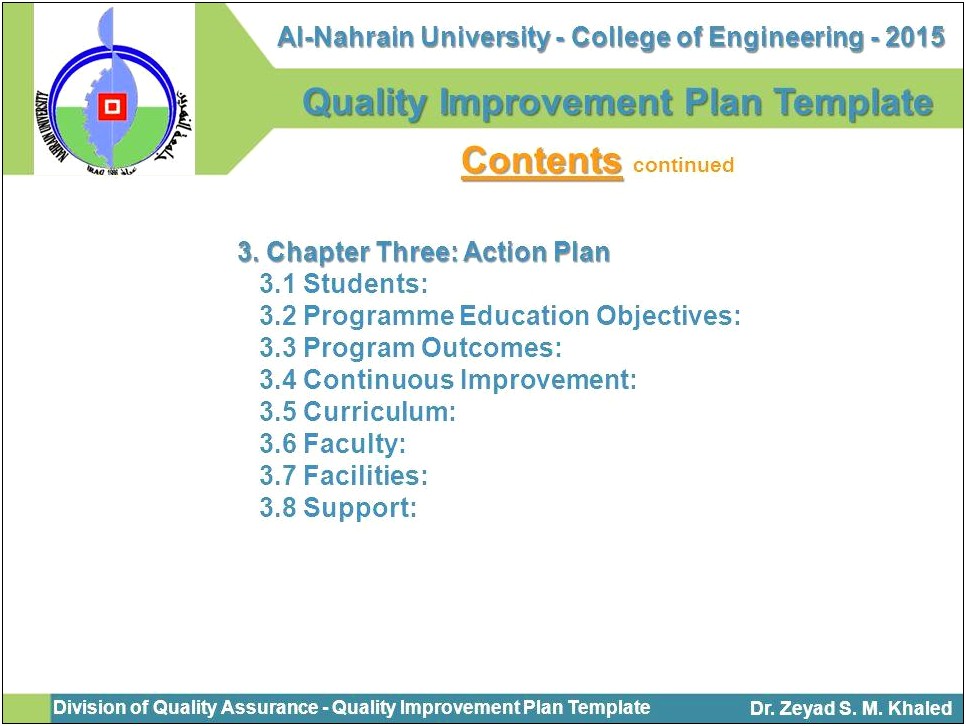 Action Plan For Quality Improvement Template