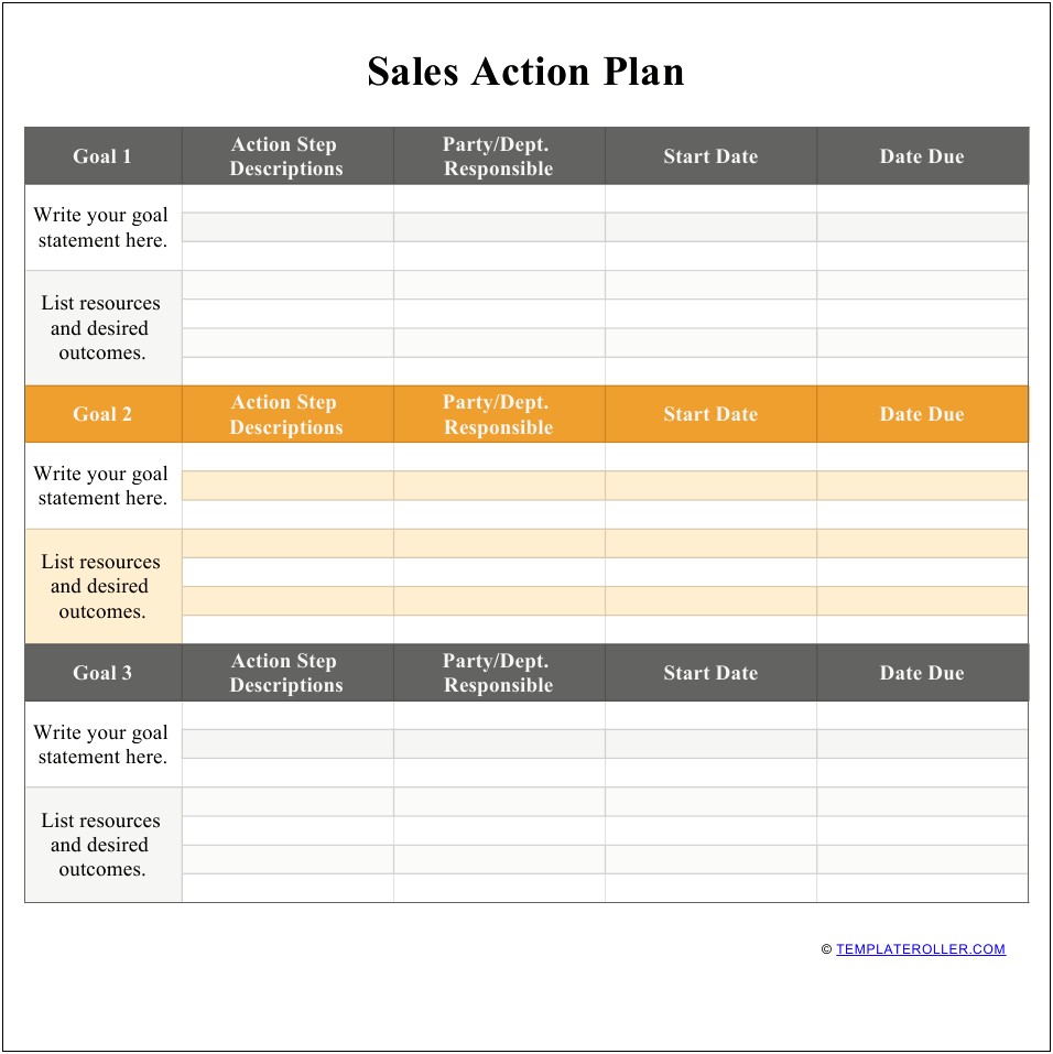 Action Plan Template For Sales Manager