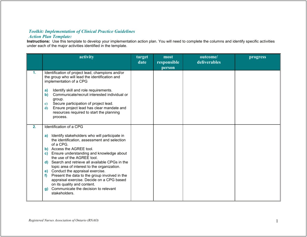 Action Plan Template For Student Nurses