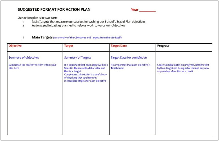 Action Plan Template For Work Experience