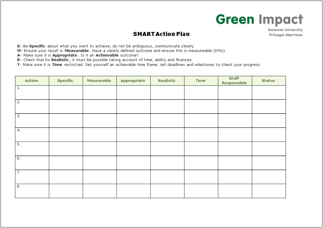 Action Plan Template Smart Format Example