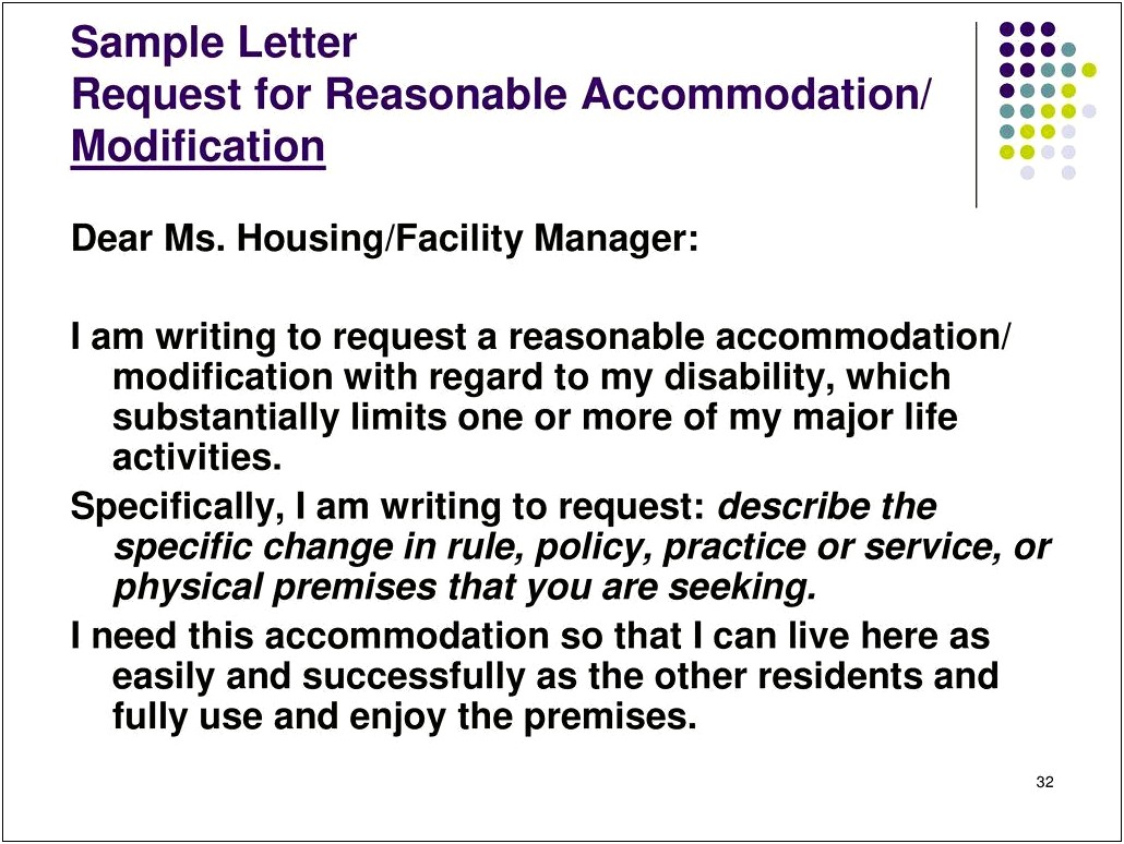 Ada Housing Accomodation Request Letter Template