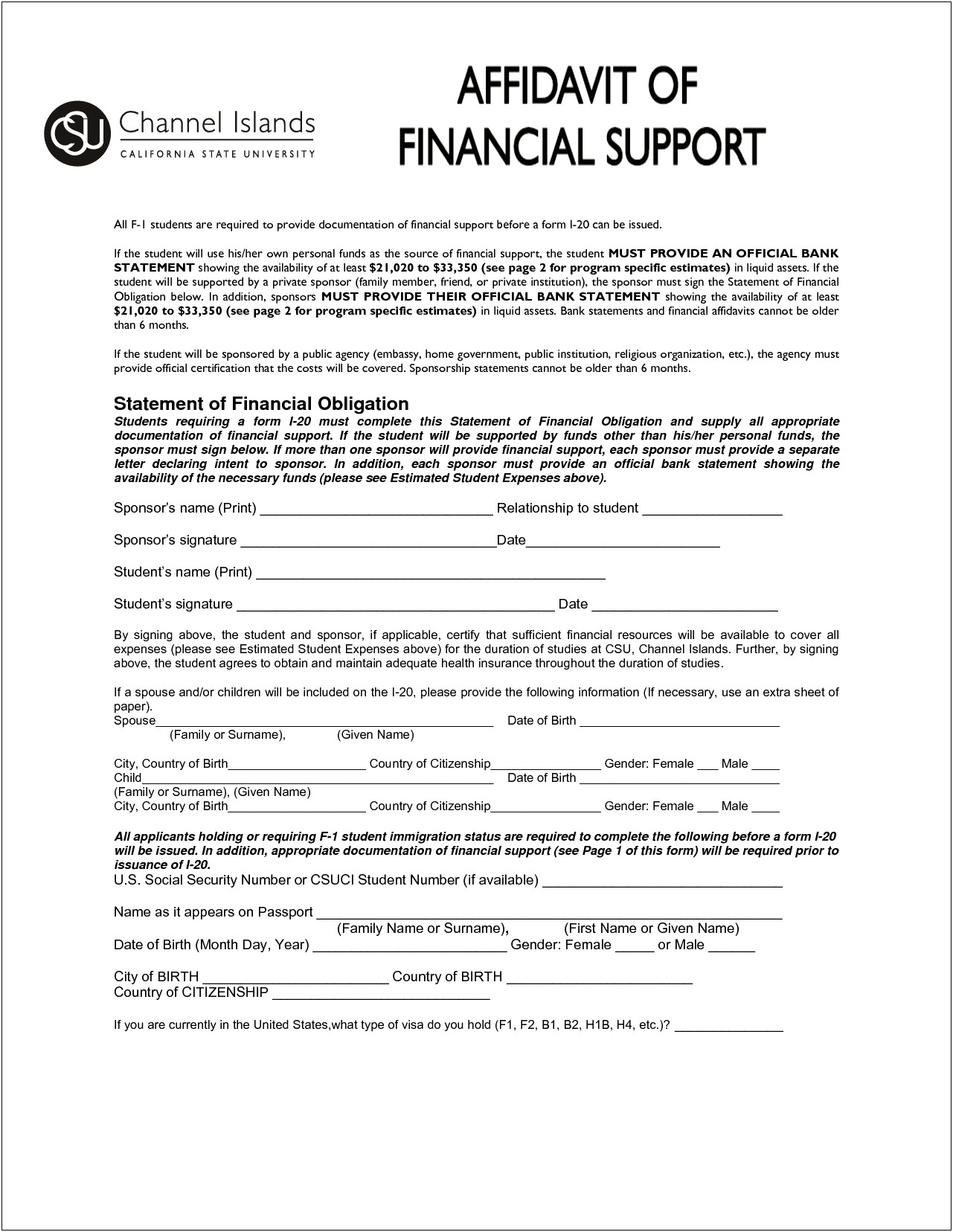 Affidavit Of Support Letter Template With Notarized