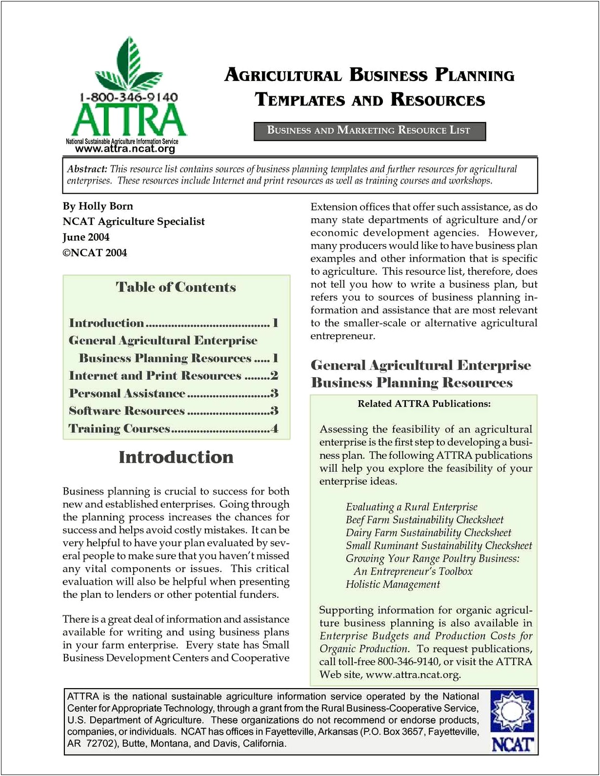 Agricultural Business Planning Templates And Resources