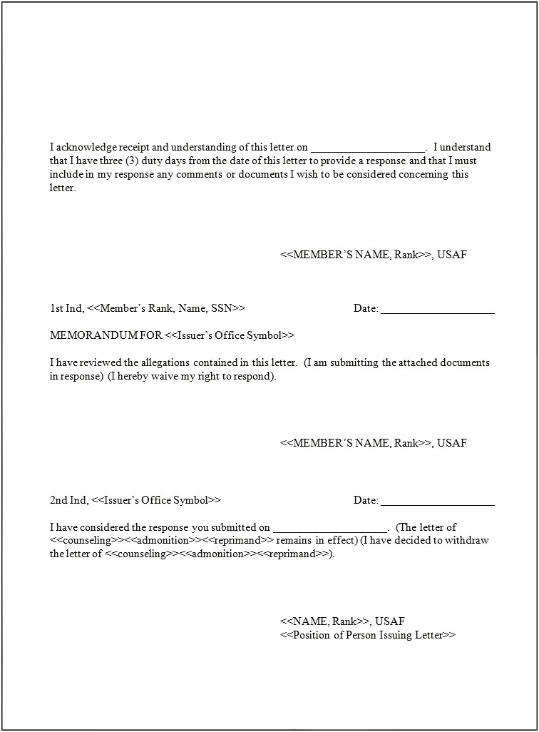 Air Force Letter Of Admonishment Template