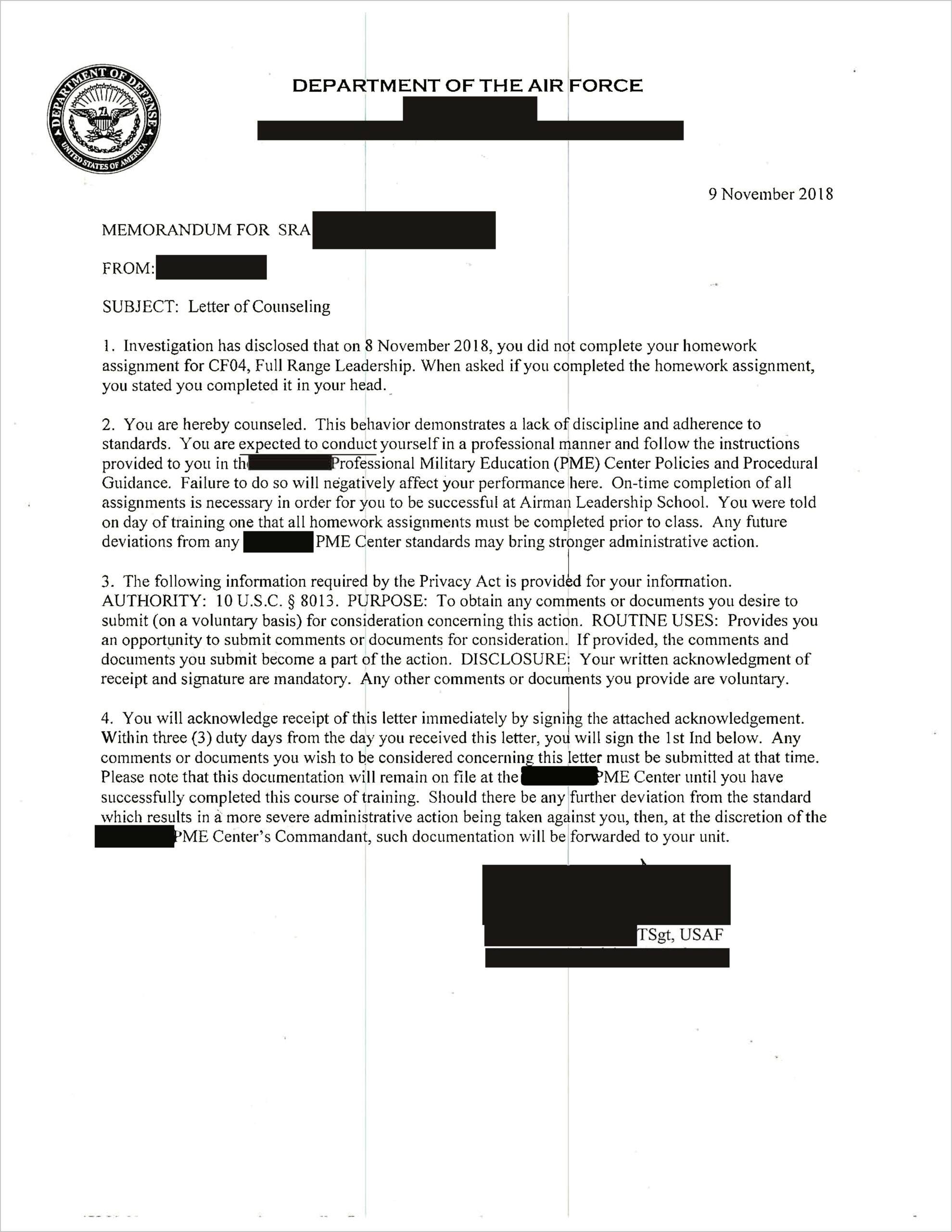 Air Force Letter Of Reprimand Rebuttal Template