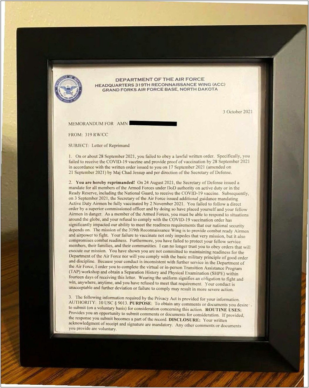 Air Force Letter Of Reprimand Template