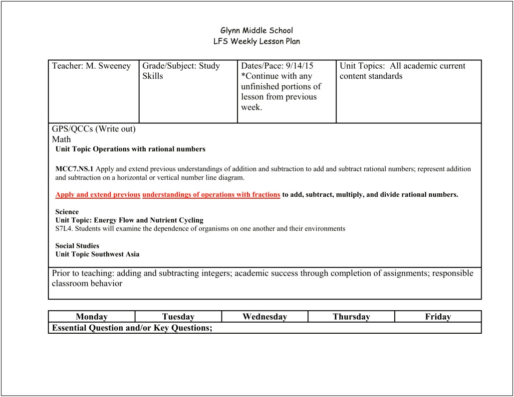 Alabama Course Of Study Lesson Plan Template