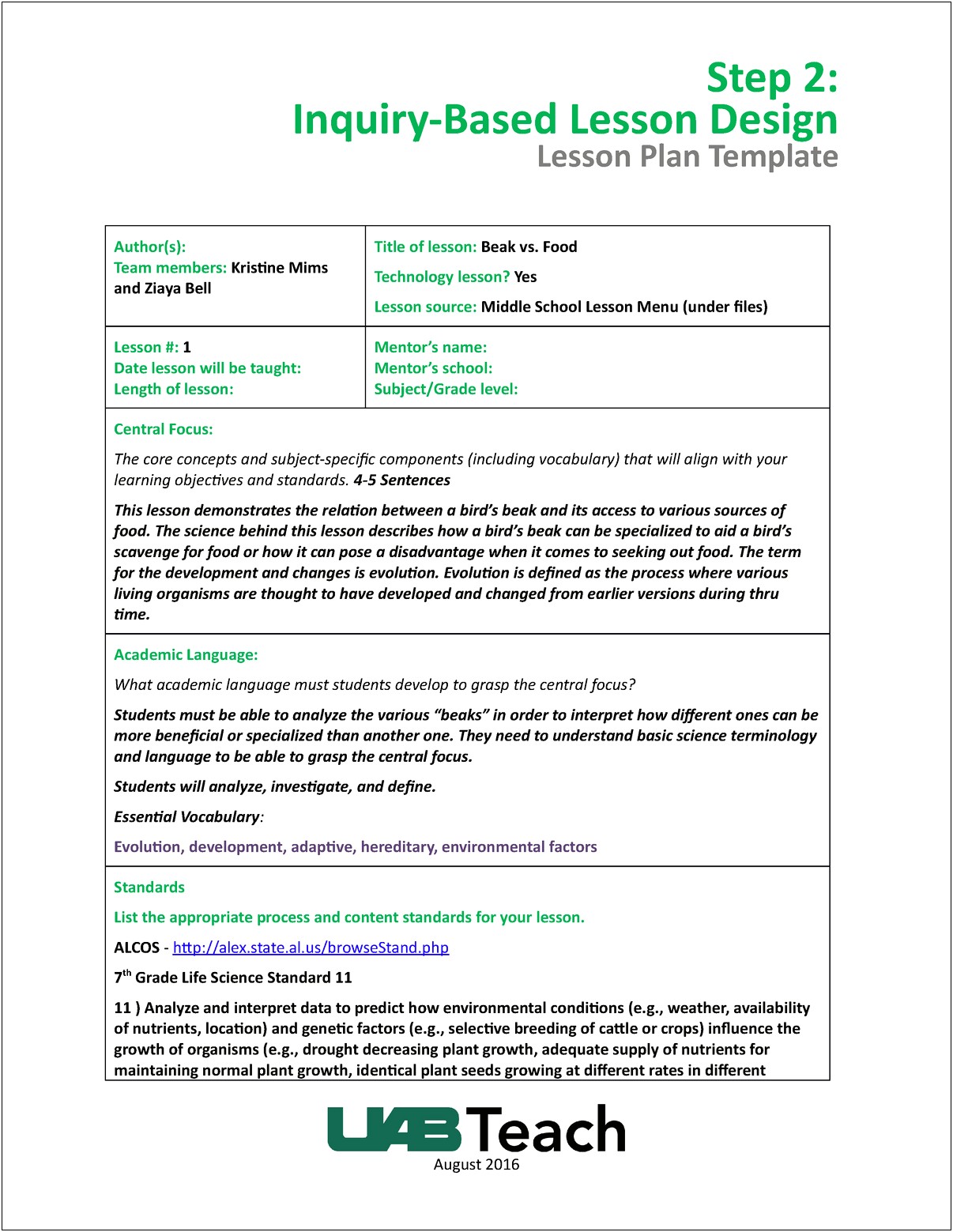 Anatomy Of A Lesson Plan Template