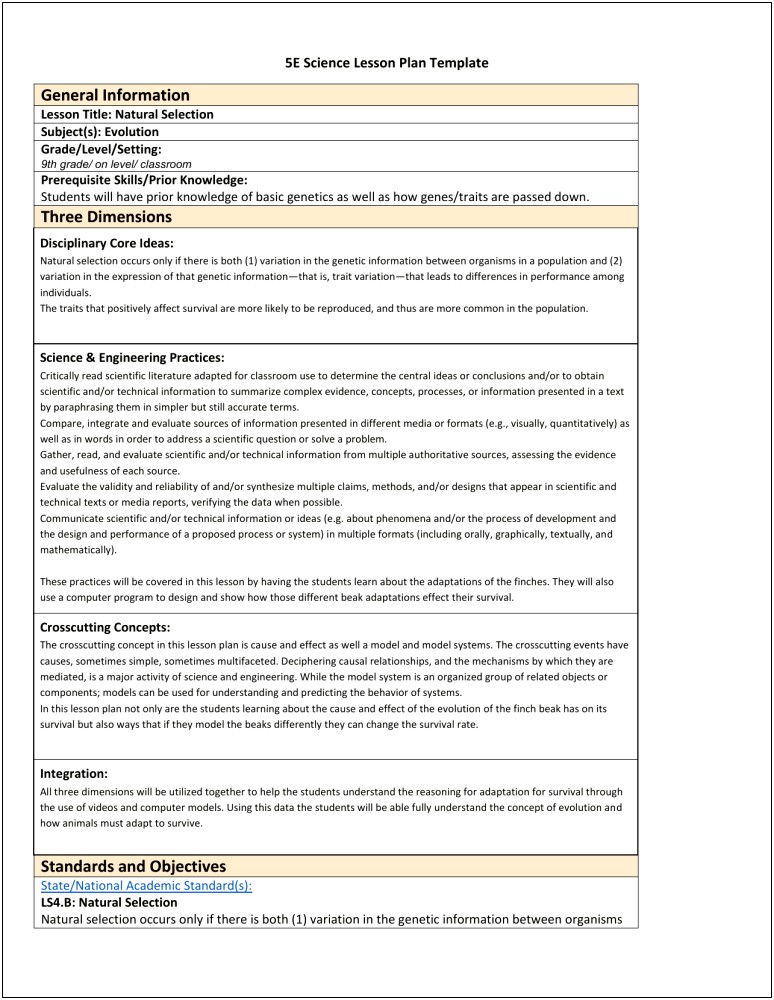 Animal Adaptation Lesson Plan Format Template