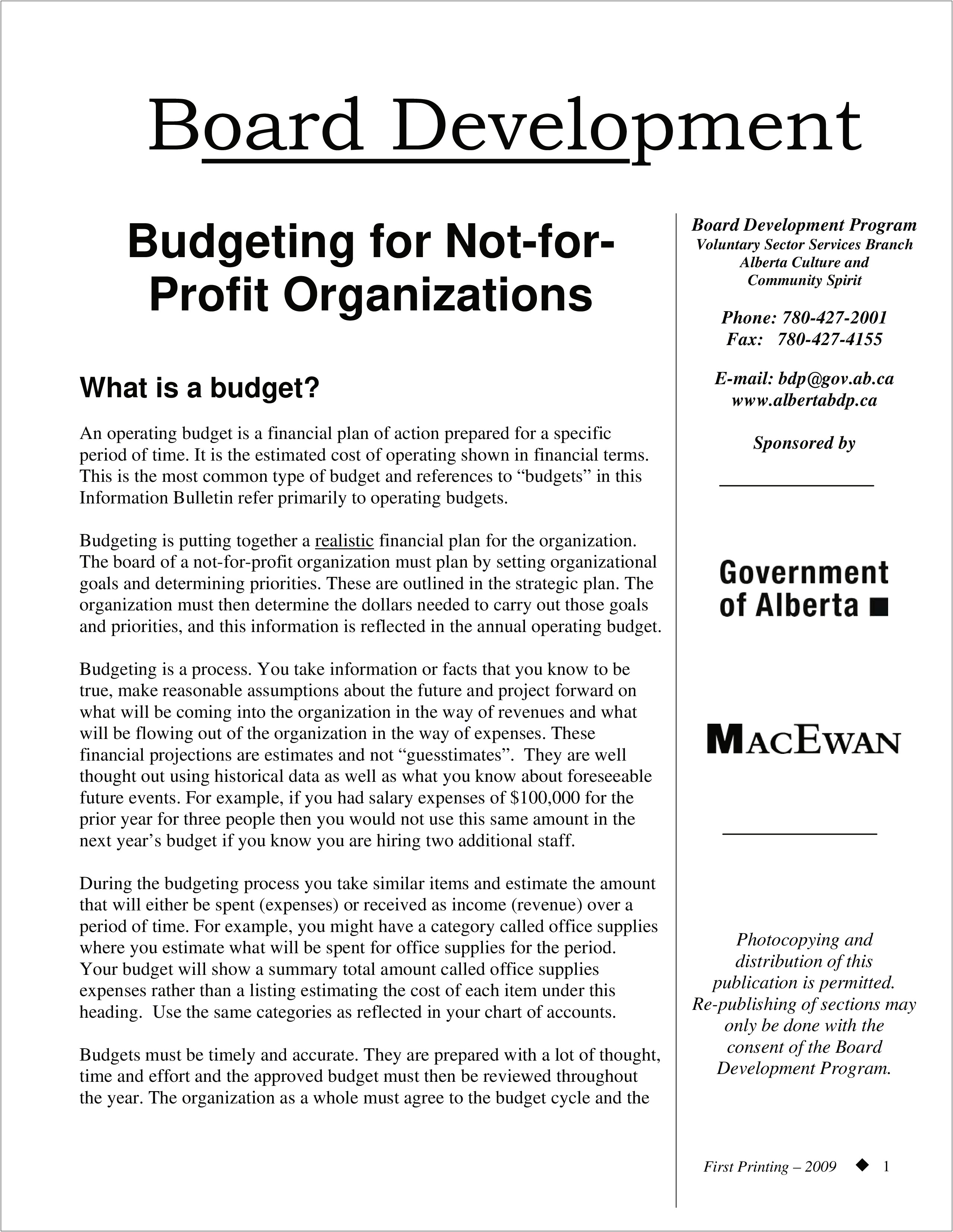 Annual Non Profit Development Plan Template