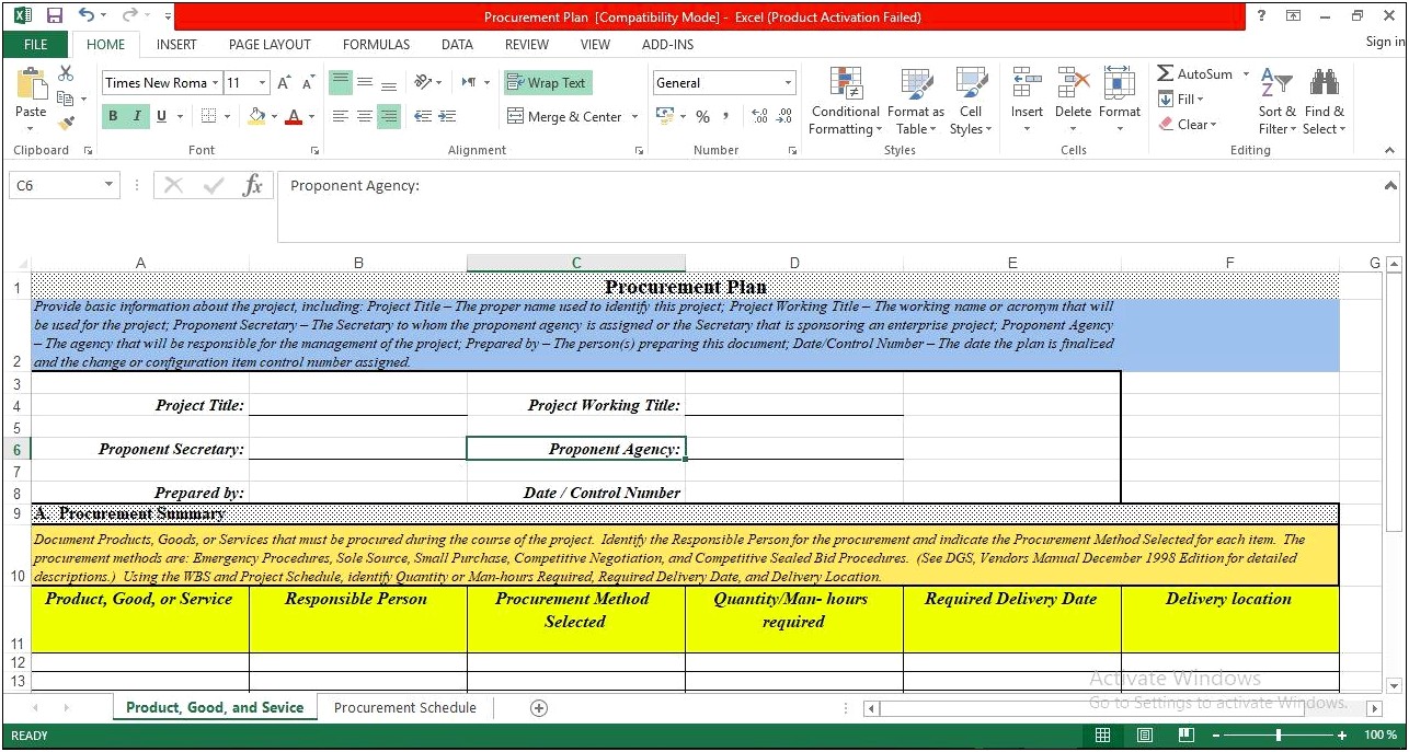 Annual Procurement Plan Template Excel 2018 Deped