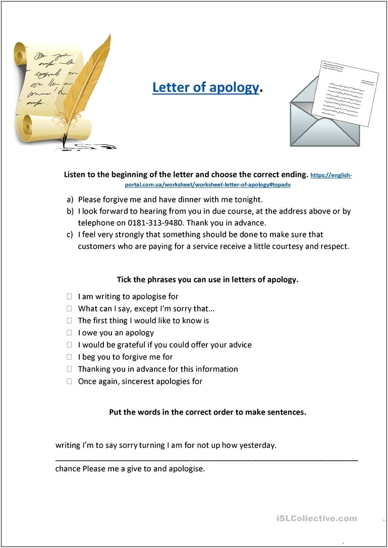 Apology Letter Template For Elementary Students Pdf