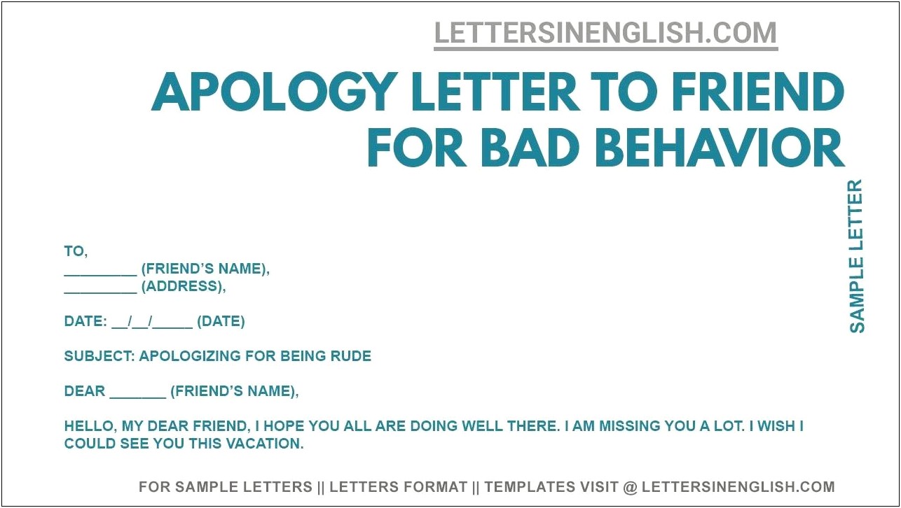 Apology Letter To A Friend Template