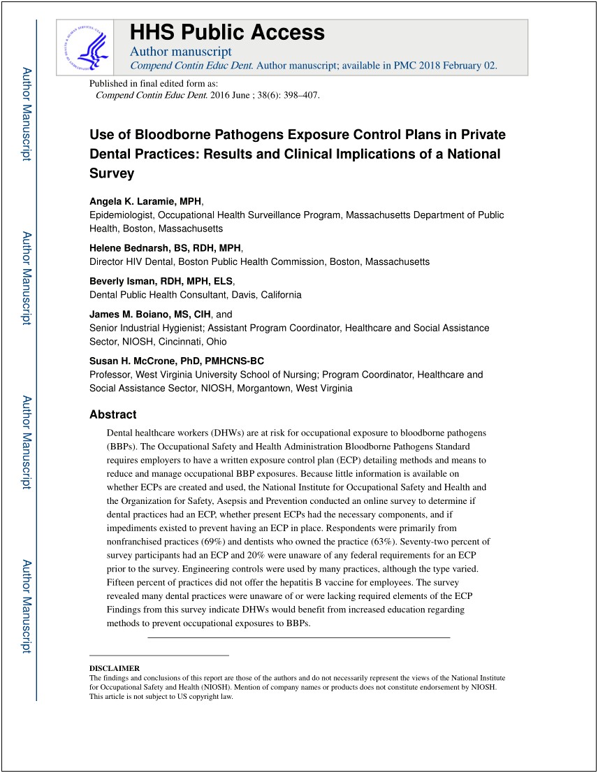 Appendix A Written Exposure Control Plan Ecp Template