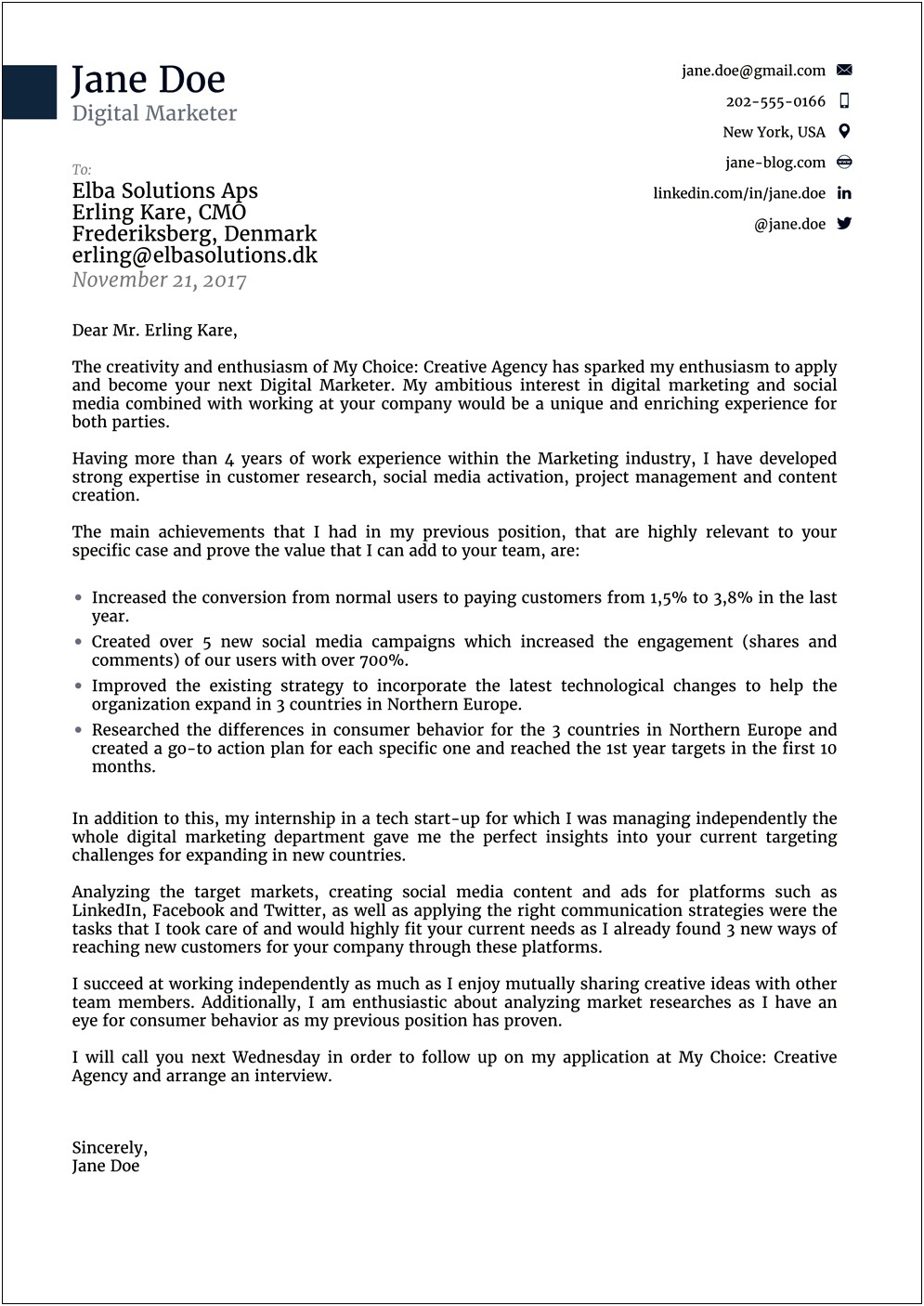 Application For Employment Cover Letter Template