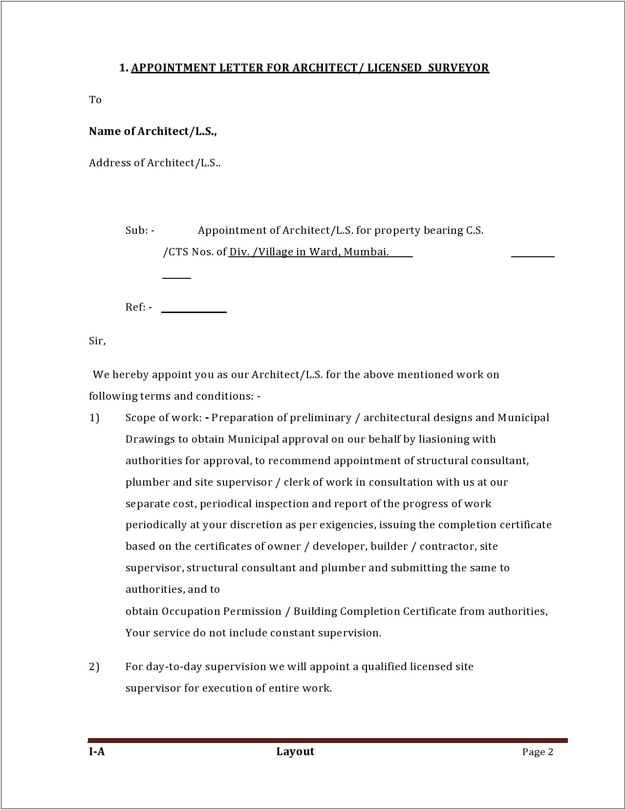 Appointment Of A Consultant Contract Letter Template