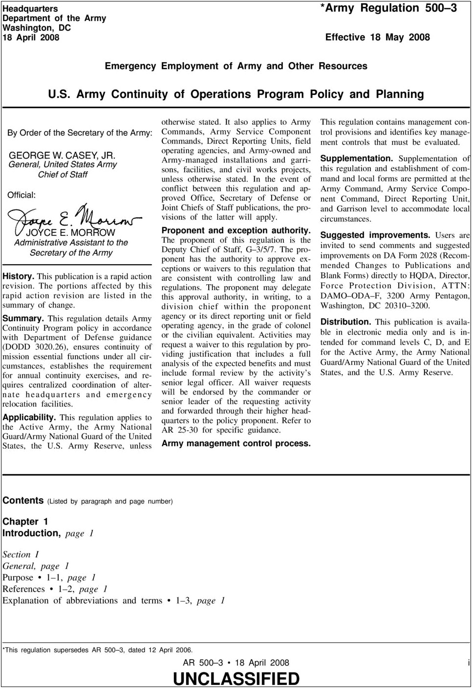 Army Continuity Of Operations Plan Template