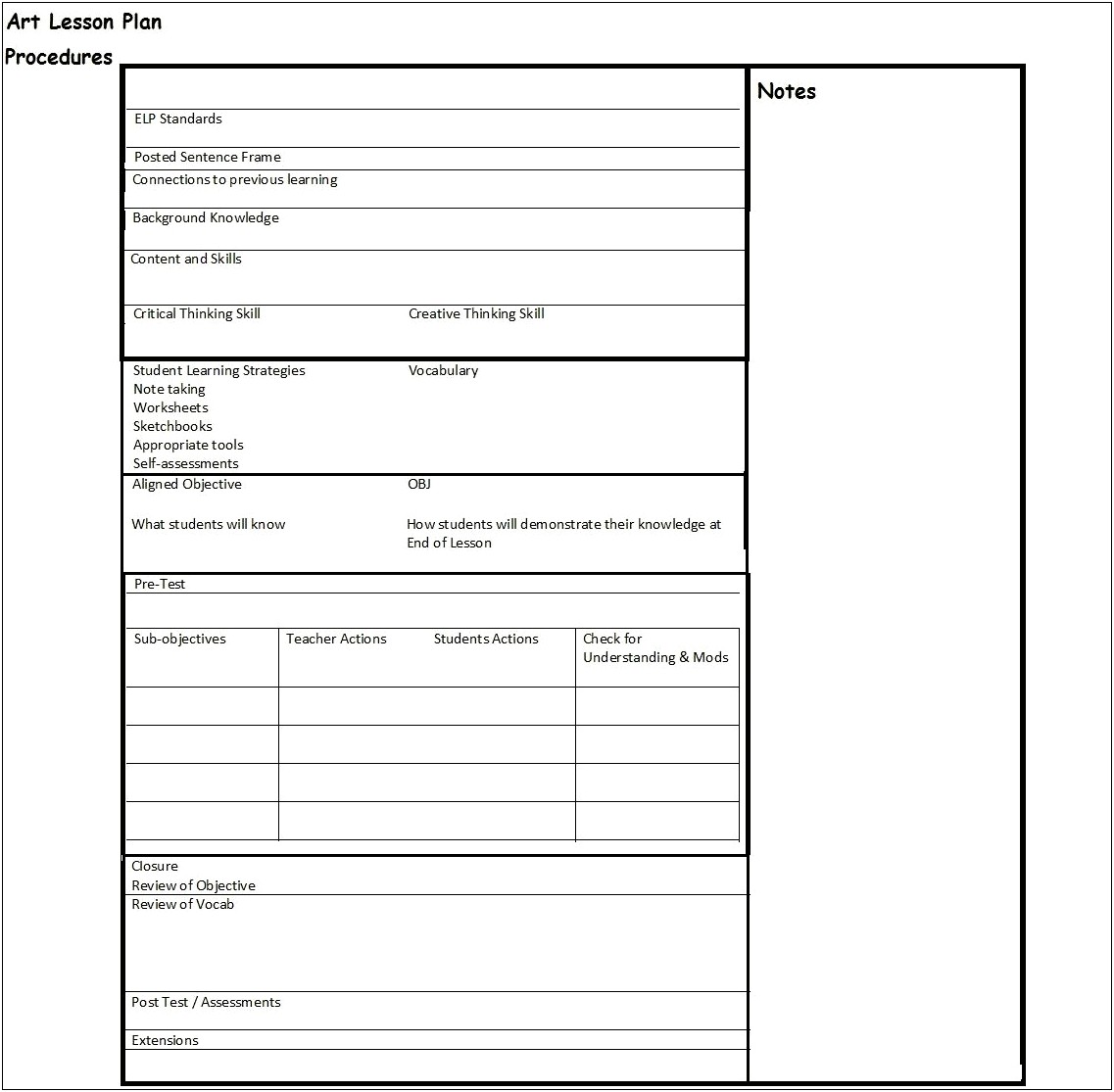 Art And Design Lesson Plan Template