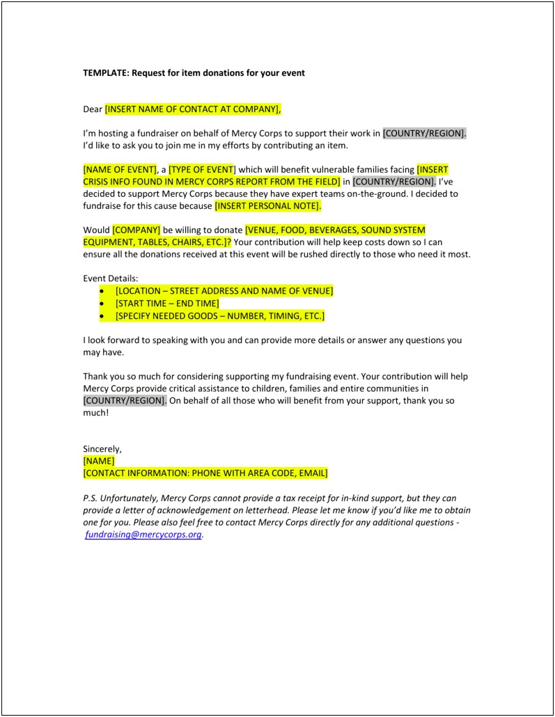 Asking Companies For Donations Letter Template