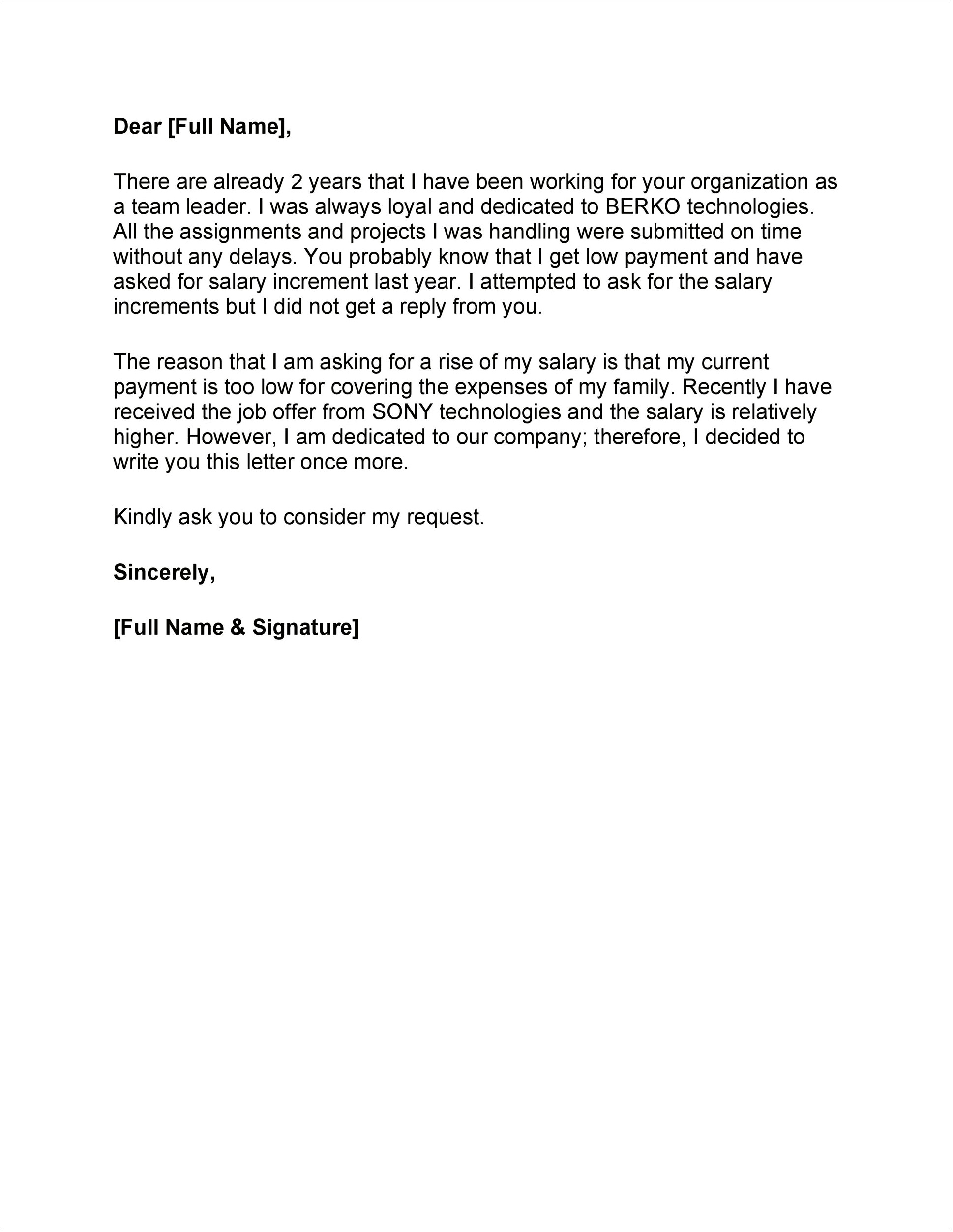 Asking For A Raise Letter Template
