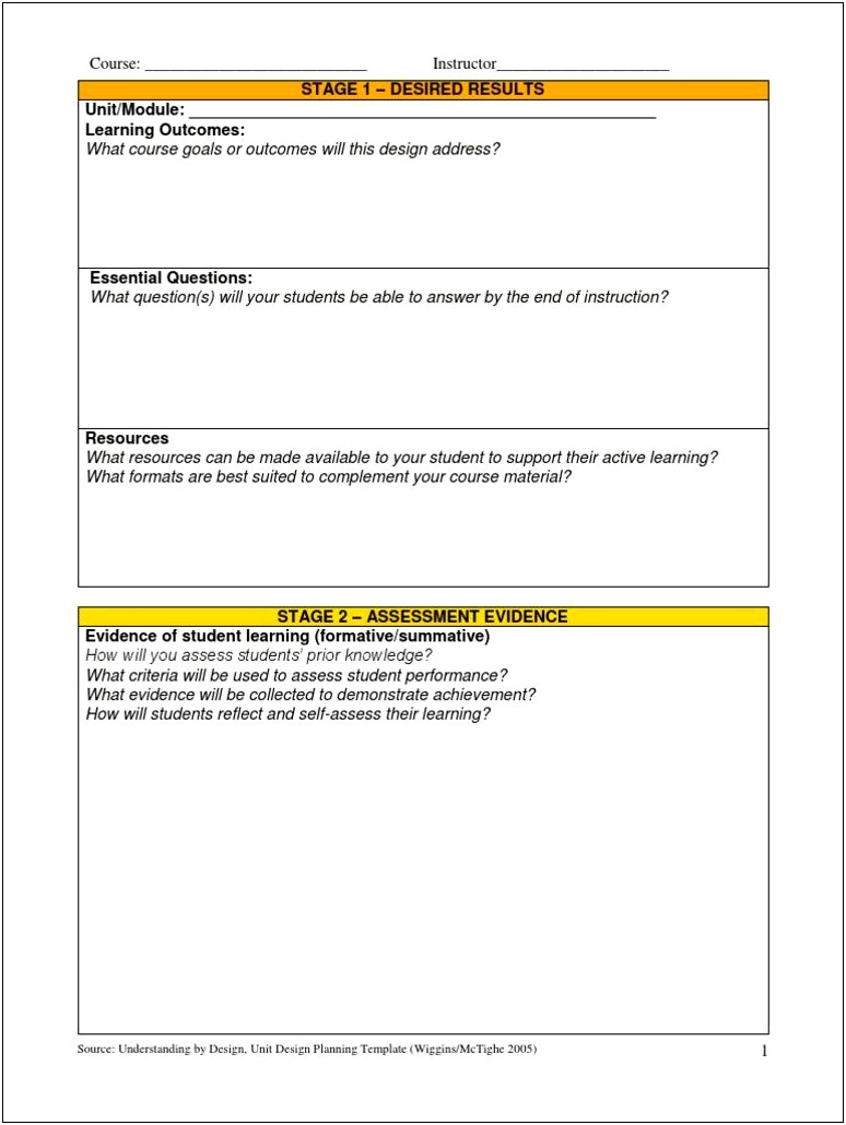 Assessment For Learning Lesson Plan Template