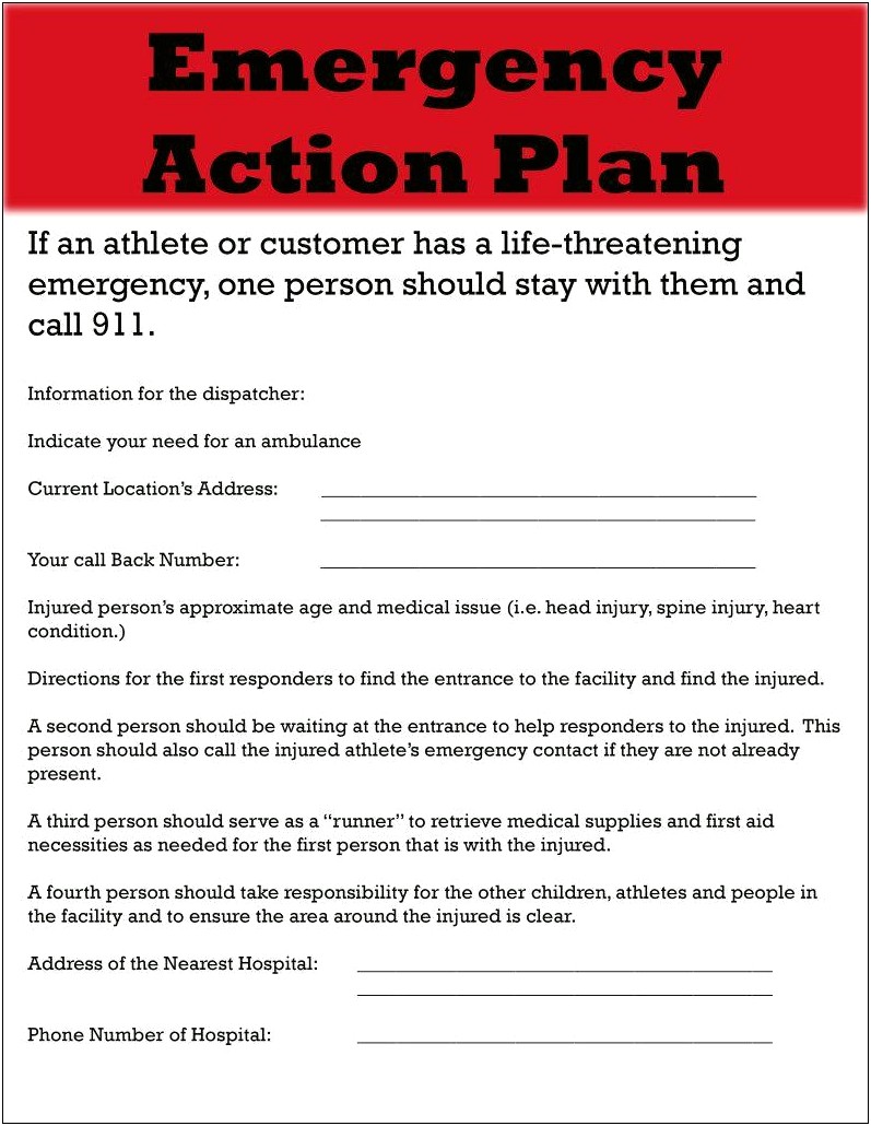 Athletic Training Emergency Action Plan Template