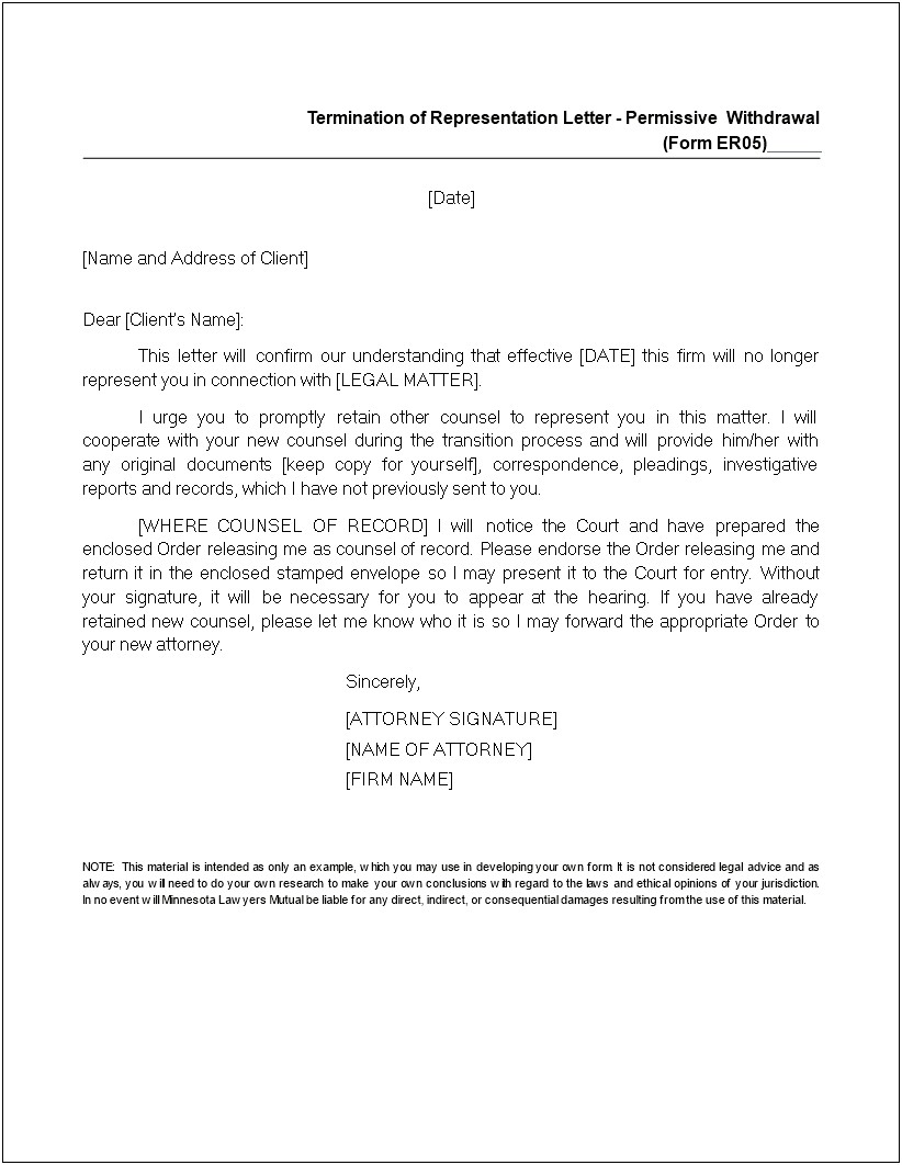 Attorny To Client Letter To Update Template