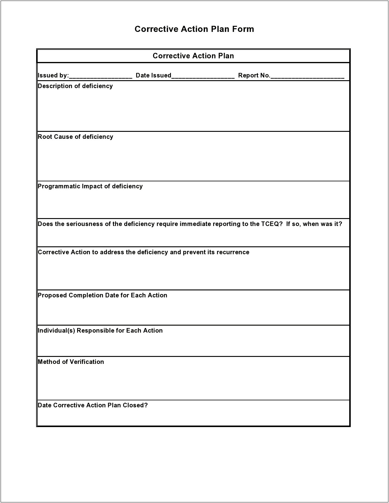 Audit Corrective Action Plan Template Excel