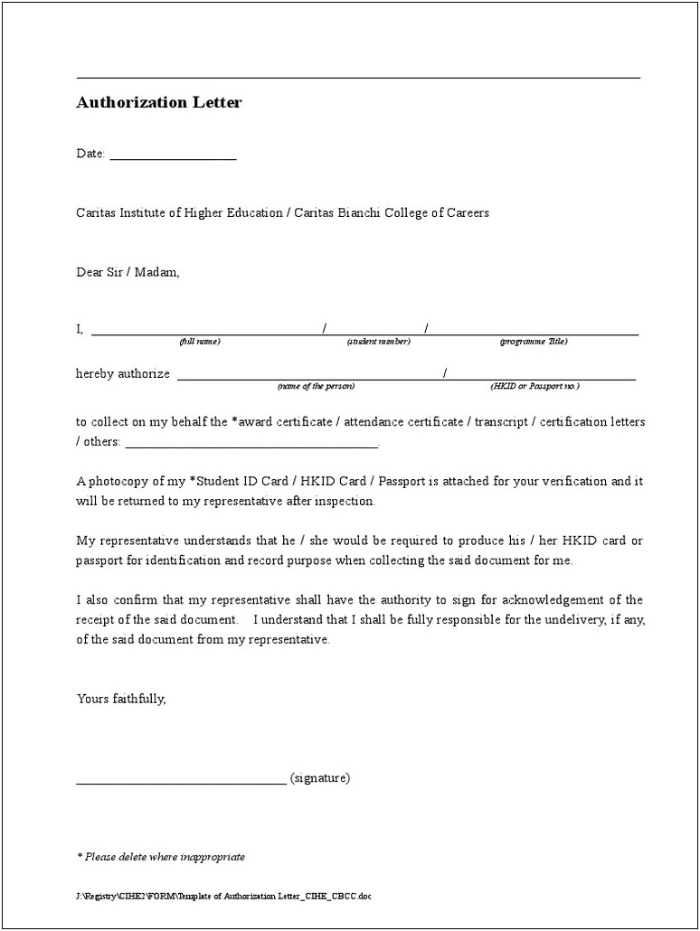 Authorization Letter Template To Collect Passport