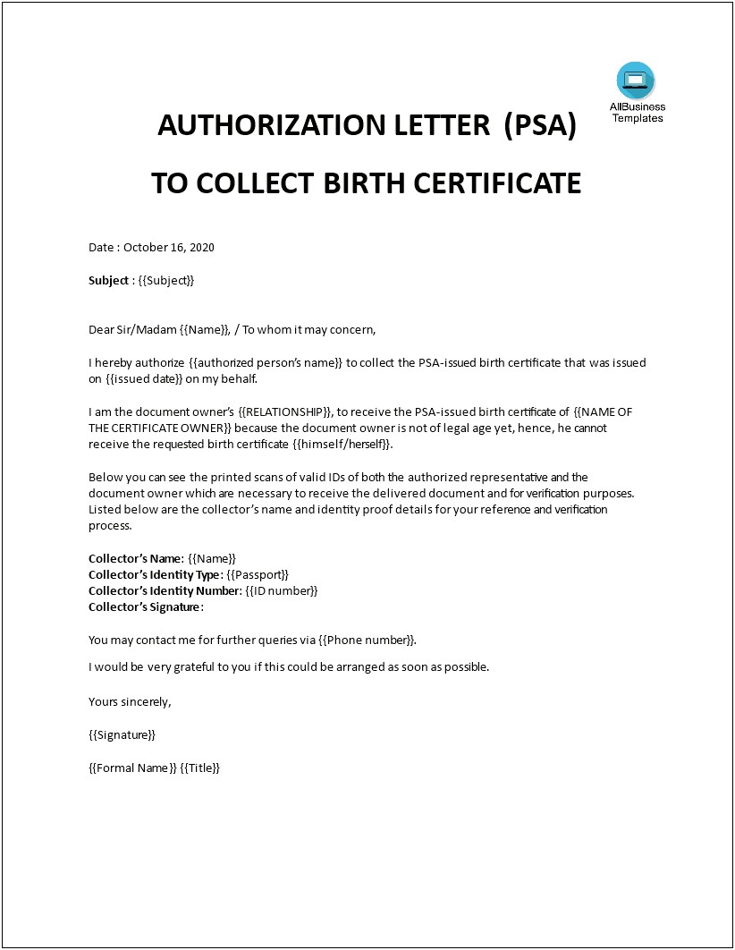 Authorization Letter To Sign On My Behalf Template