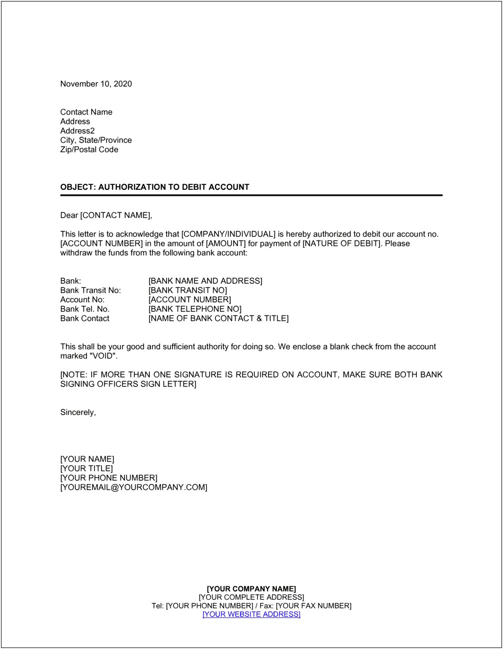 Authorization Letter To Use Credit Card Template