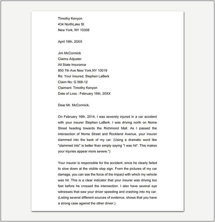 Auto Insurance Injury Demand Letter Template