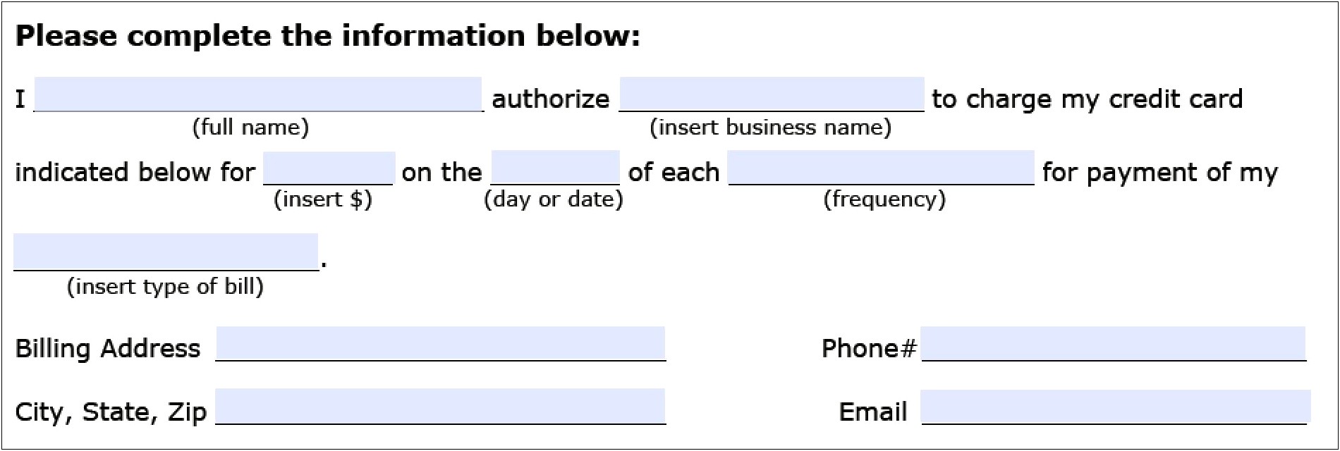 Automatic Credit Card Billing Authorization Form Template