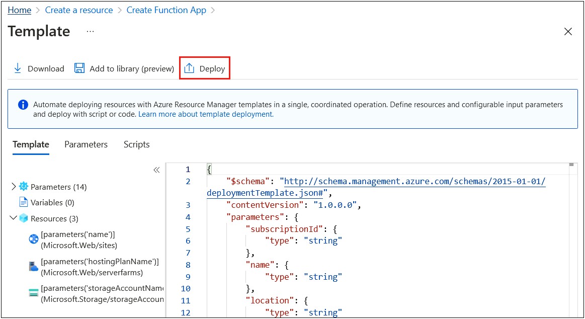 Azure Function Consumption Plan Arm Template