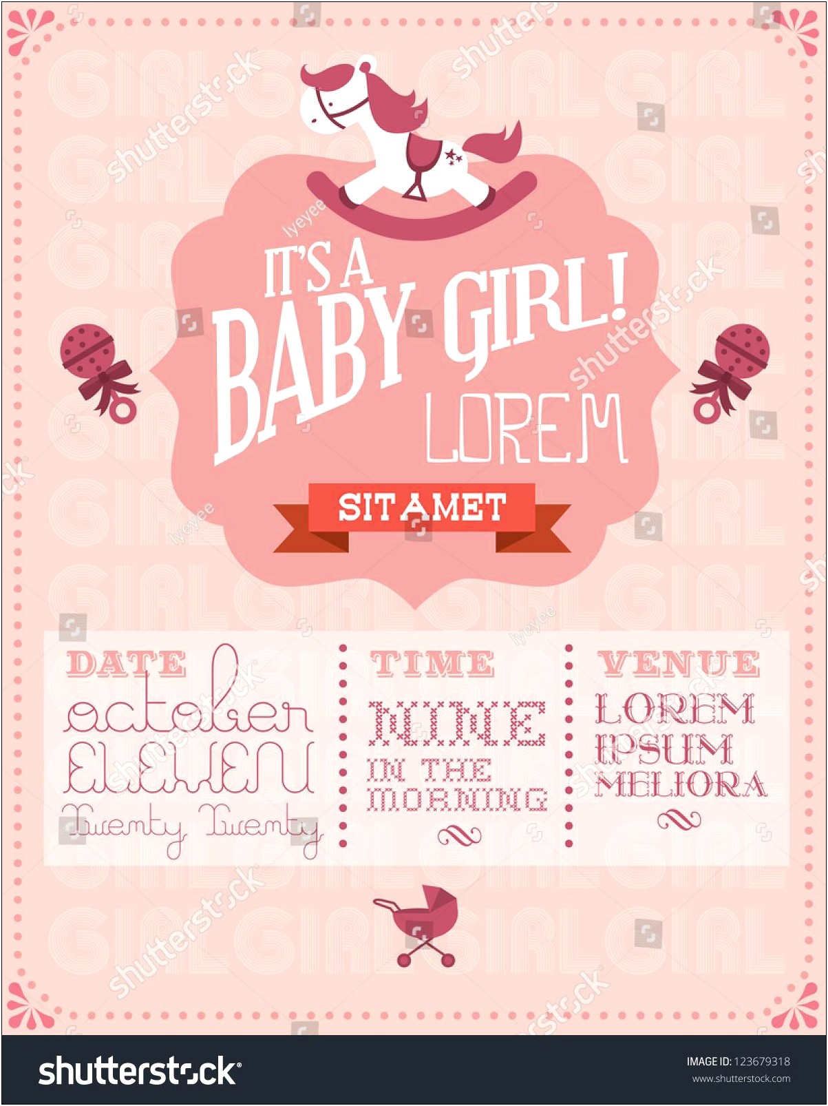 Baby Girl Baby Shower Invitation Card Template