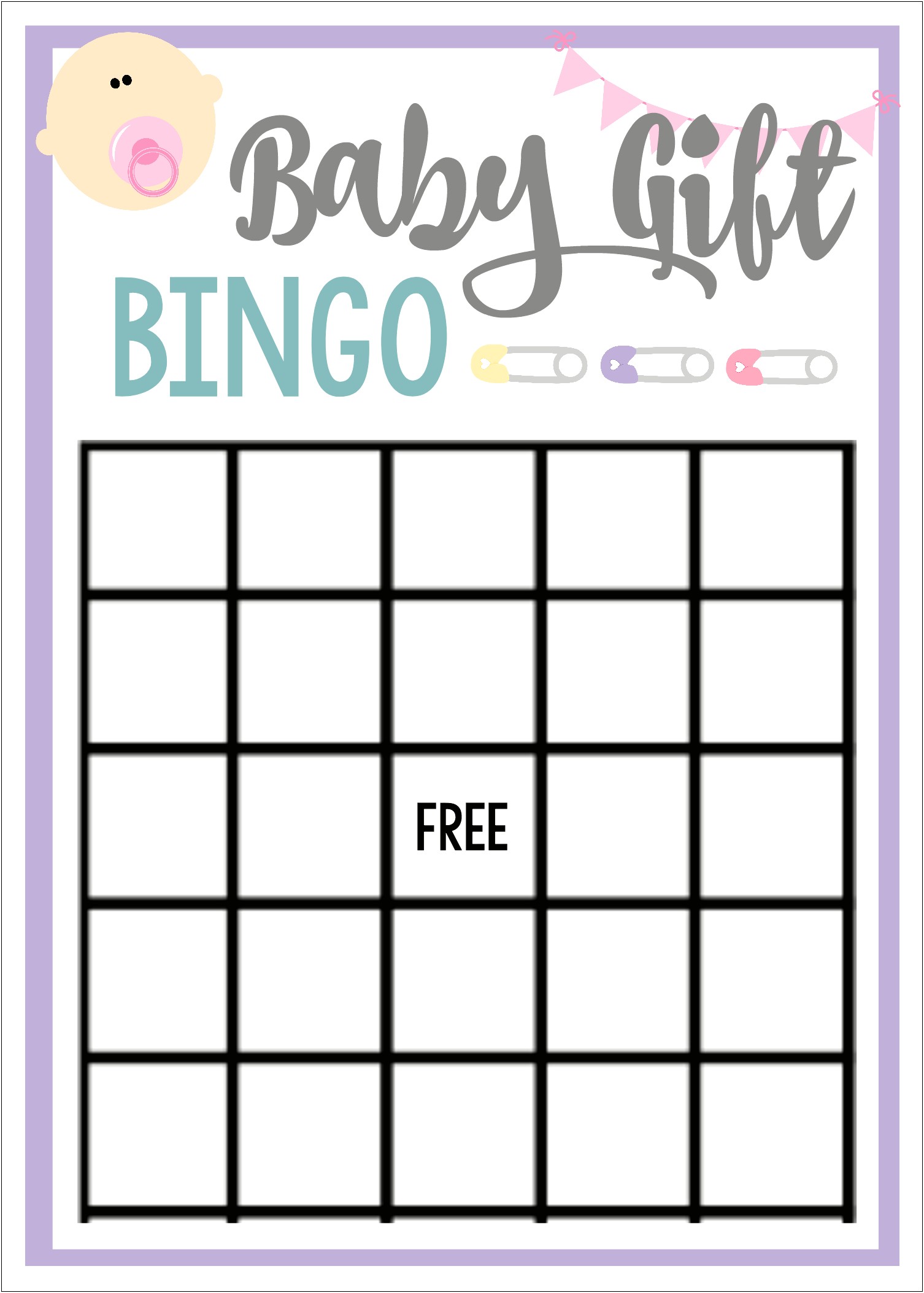 Baby Shower Bingo Blank Card Template