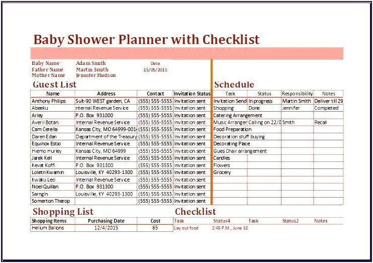 Baby Shower Planning Template Google Sheets